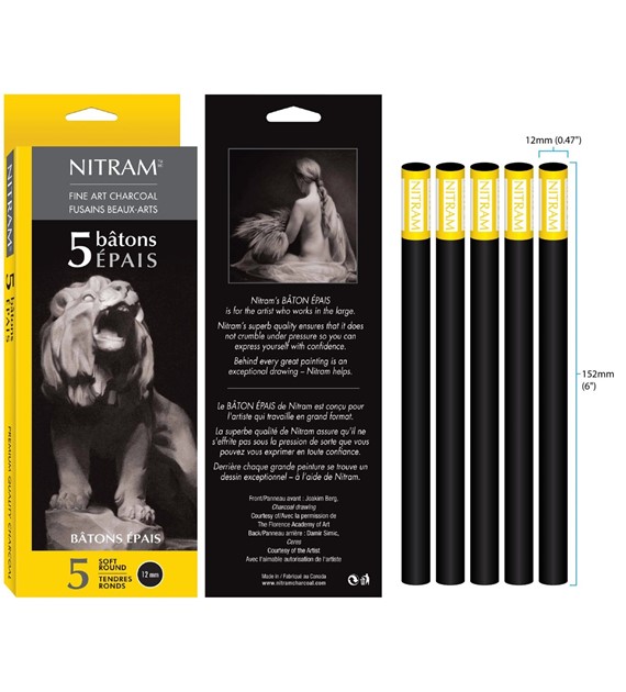 NITRAM Węgiel rysunkowy natur. okrągły 12mm - 5szt