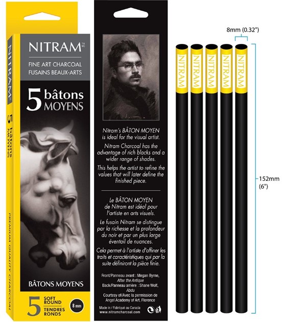 NITRAM Węgiel rysunkowy natur. okrągły 8mm - 5szt