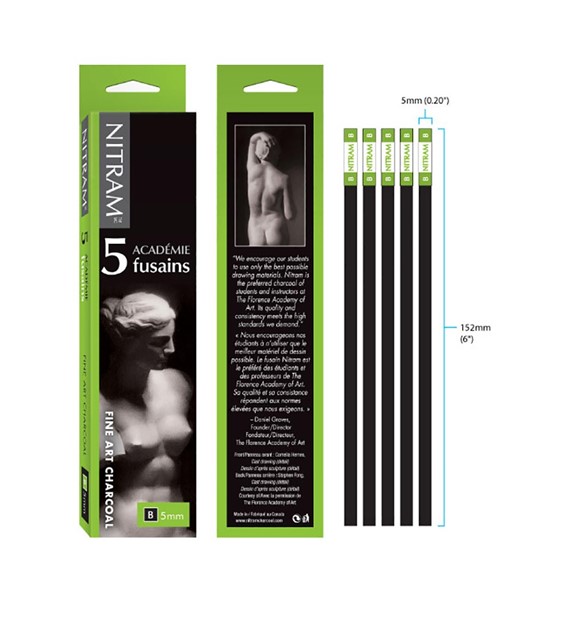 NITRAM Węgiel rysunkowy natur. B 5x5mm - 5 szt